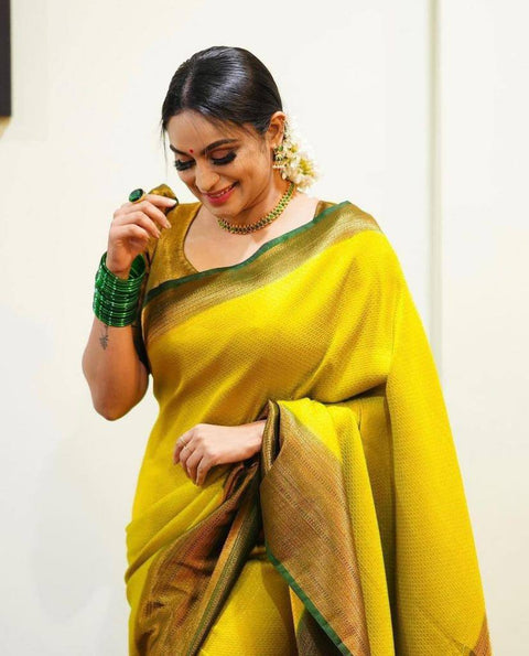 VastraLakshmi Attractive Yellow Soft Silk Saree With Pretty Blouse Piece