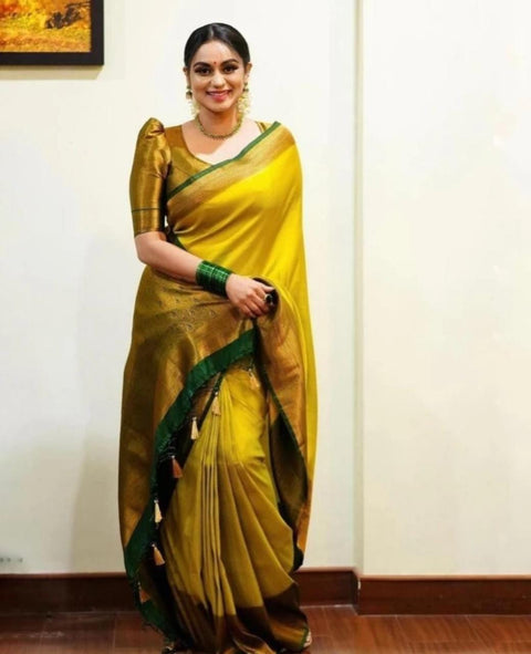 VastraLakshmi Attractive Yellow Soft Silk Saree With Pretty Blouse Piece