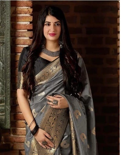 VastraLakshmi Fugacious Grey Banarasi Silk Saree With Panoply Blouse Piece