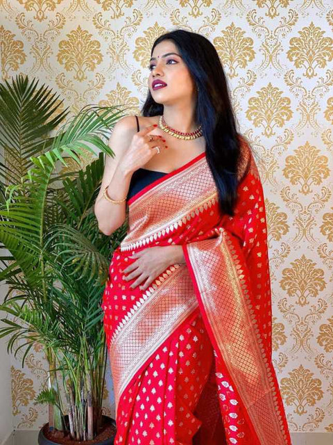 VastraLakshmi Excellent Red Soft Banarasi Silk Saree With Nemesis Blouse Piece