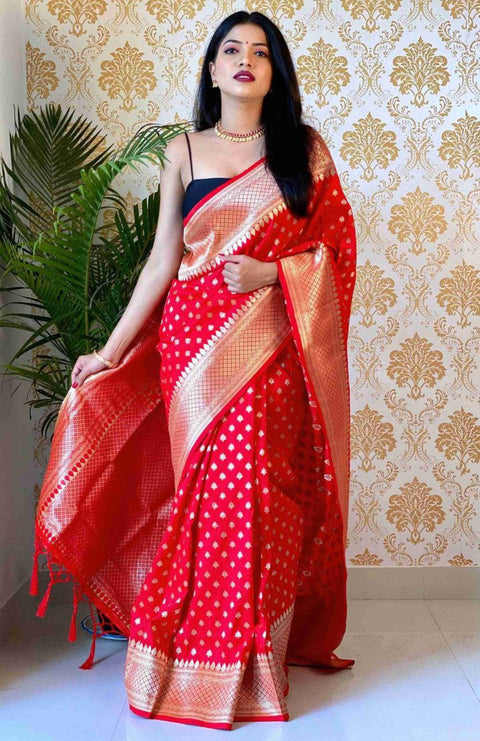 VastraLakshmi Excellent Red Soft Banarasi Silk Saree With Nemesis Blouse Piece