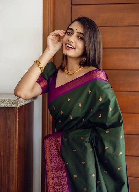 VastraLakshmi Precious Green Soft Silk Saree With Energetic Blouse Piece