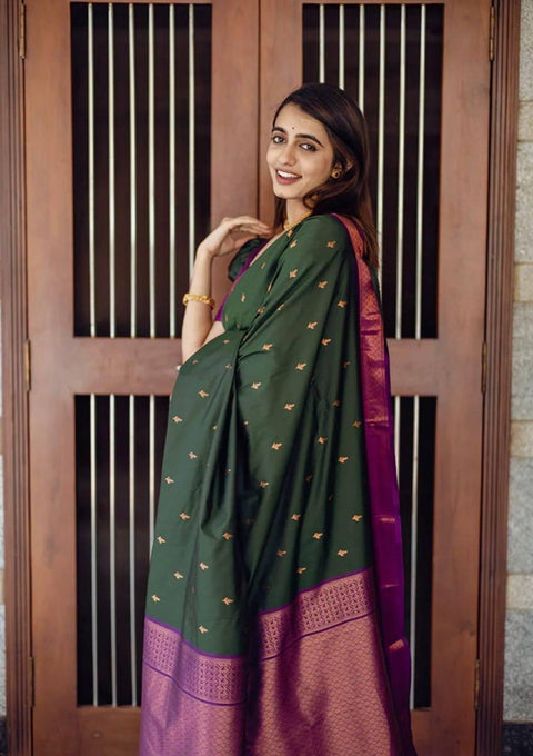 VastraLakshmi Precious Green Soft Silk Saree With Energetic Blouse Piece