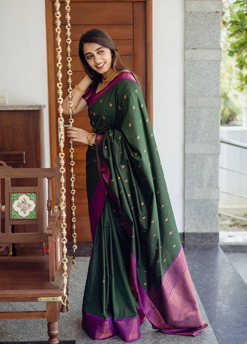 VastraLakshmi Precious Green Soft Silk Saree With Energetic Blouse Piece