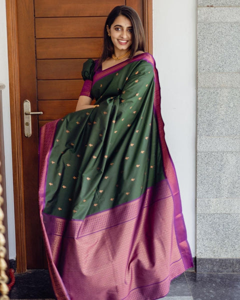 VastraLakshmi Precious Green Soft Silk Saree With Energetic Blouse Piece