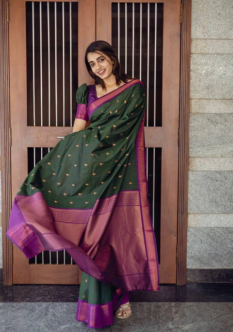 VastraLakshmi Precious Green Soft Silk Saree With Energetic Blouse Piece