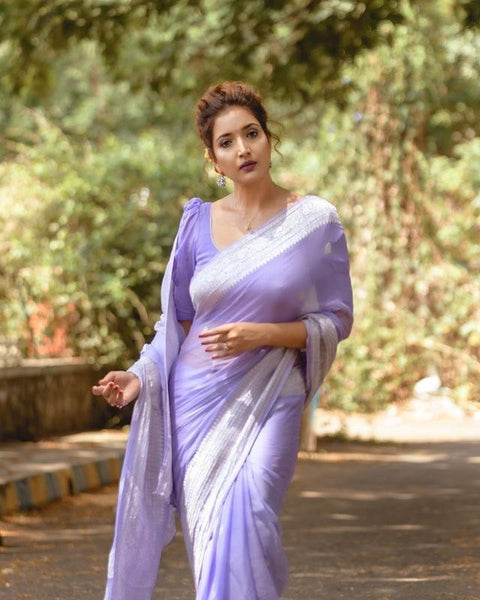 VastraLakshmi Ratatouille Lavender Linen Silk Saree With Felicitous Blouse Piece