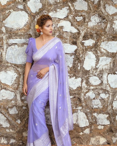 VastraLakshmi Ratatouille Lavender Linen Silk Saree With Felicitous Blouse Piece