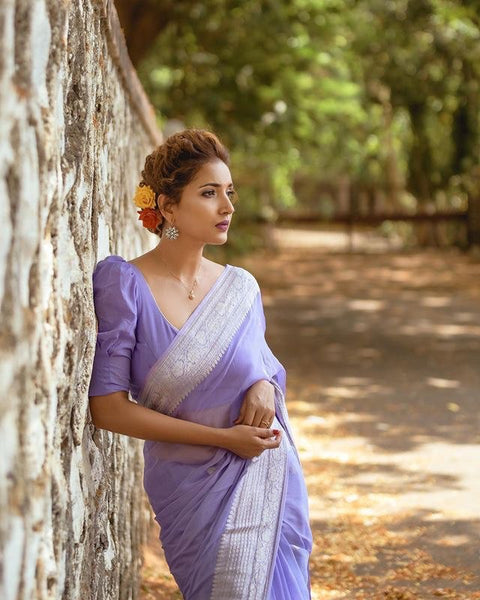 VastraLakshmi Ratatouille Lavender Linen Silk Saree With Felicitous Blouse Piece