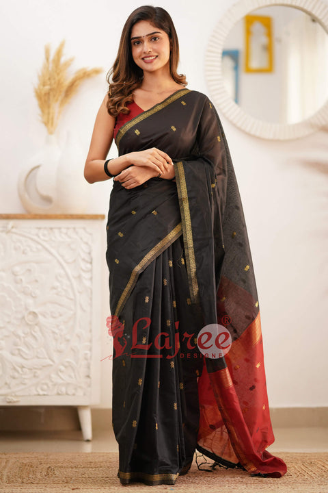 VastraLakshmi Trendy Black Cotton Silk Saree With Marvellous Blouse Piece