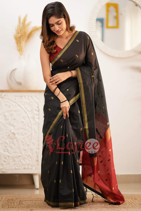 VastraLakshmi Trendy Black Cotton Silk Saree With Marvellous Blouse Piece