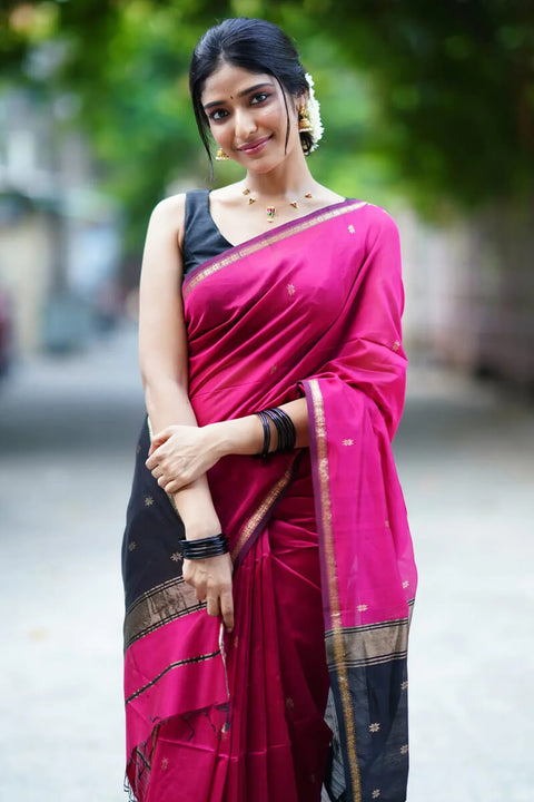 VastraLakshmi Smashing Dark Pink Cotton Silk Saree With Prodigal Blouse Piece