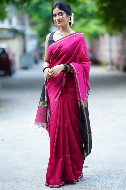 VastraLakshmi Smashing Dark Pink Cotton Silk Saree With Prodigal Blouse Piece