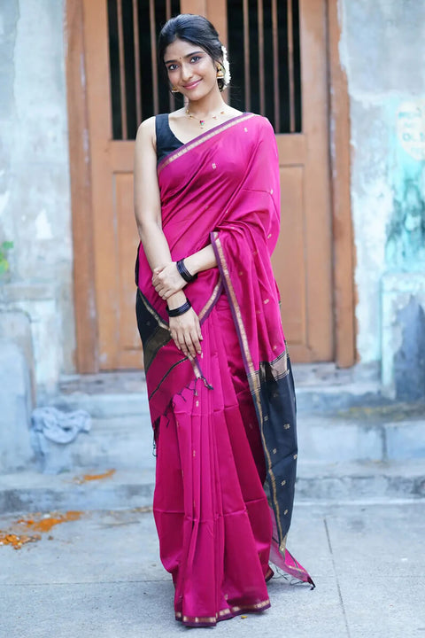 VastraLakshmi Smashing Dark Pink Cotton Silk Saree With Prodigal Blouse Piece