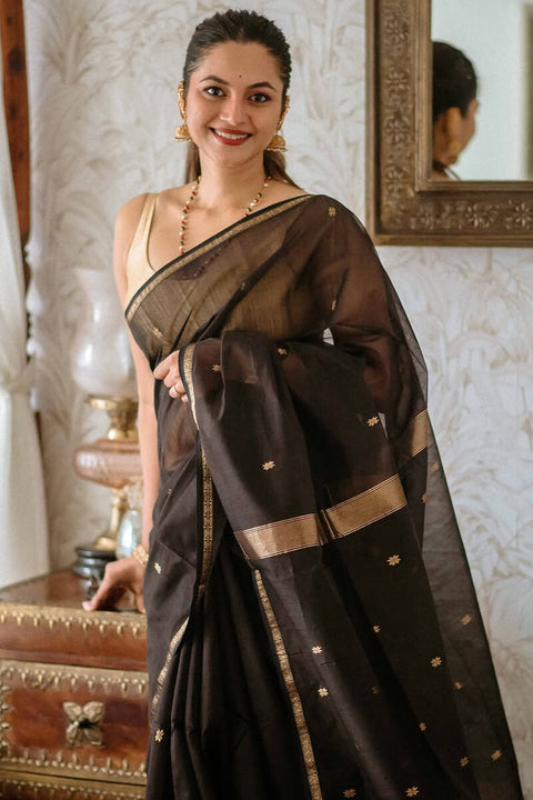 VastraLakshmi Delightful Black Cotton Silk Saree With Murmurous Blouse Piece