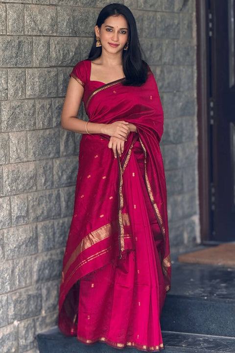 VastraLakshmi Deserving Dark Pink Cotton Silk Saree With Gorgeous Blouse Piece