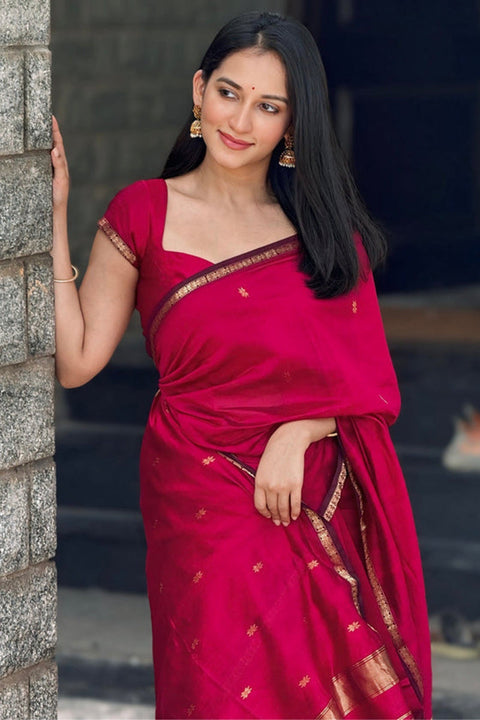 VastraLakshmi Deserving Dark Pink Cotton Silk Saree With Gorgeous Blouse Piece