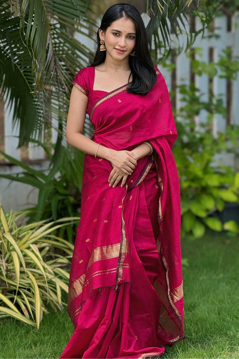 VastraLakshmi Deserving Dark Pink Cotton Silk Saree With Gorgeous Blouse Piece