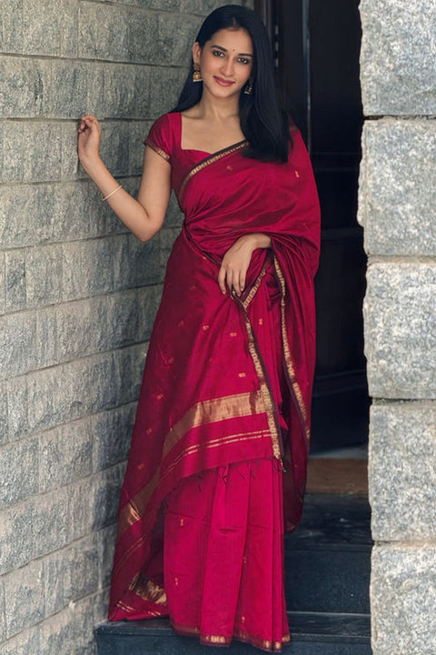 VastraLakshmi Deserving Dark Pink Cotton Silk Saree With Gorgeous Blouse Piece