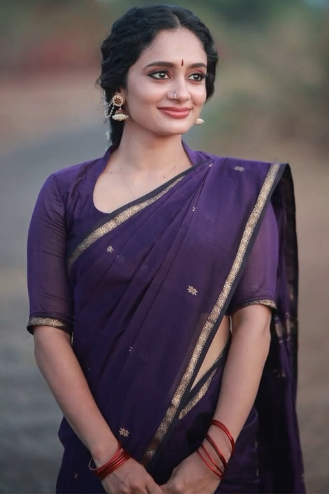 VastraLakshmi Pleasurable Purple Cotton Silk Saree With Imaginative Blouse Piece