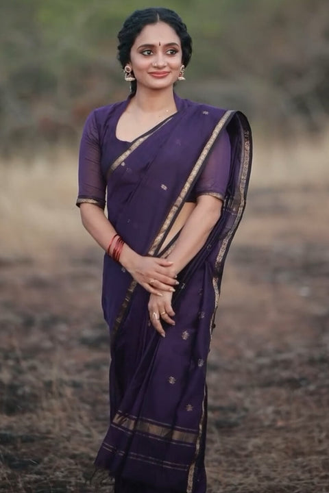 VastraLakshmi Pleasurable Purple Cotton Silk Saree With Imaginative Blouse Piece