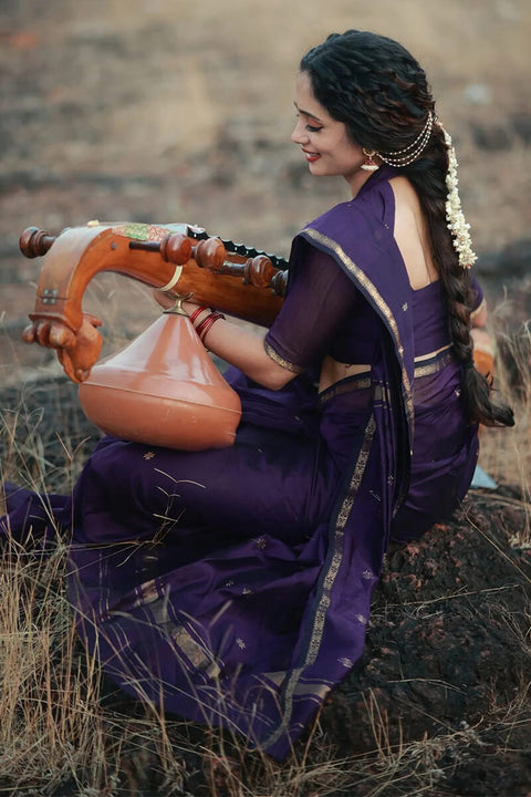 VastraLakshmi Pleasurable Purple Cotton Silk Saree With Imaginative Blouse Piece