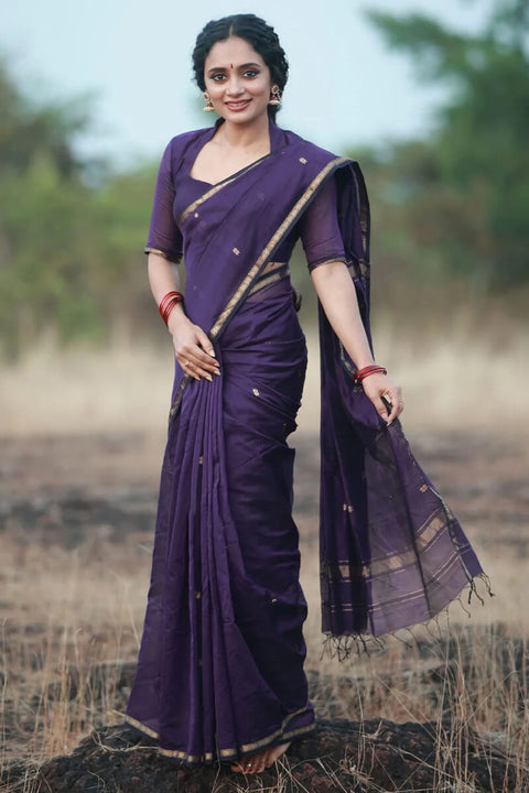 VastraLakshmi Pleasurable Purple Cotton Silk Saree With Imaginative Blouse Piece