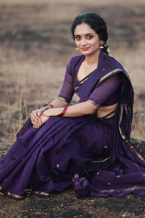 VastraLakshmi Pleasurable Purple Cotton Silk Saree With Imaginative Blouse Piece