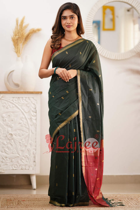 VastraLakshmi Sophisticated Green Cotton Silk Saree With Prodigal Blouse Piece