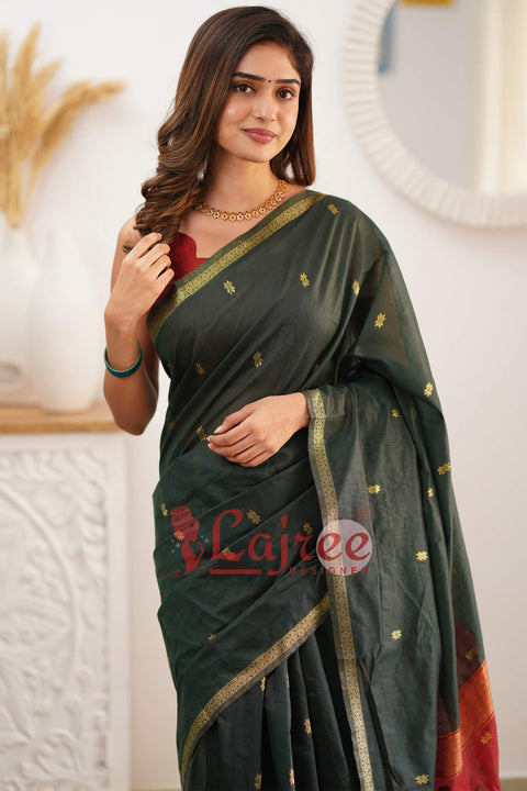 VastraLakshmi Sophisticated Green Cotton Silk Saree With Prodigal Blouse Piece