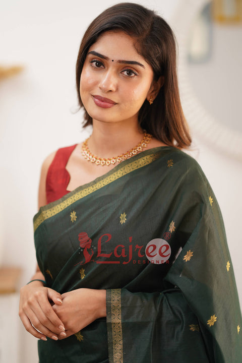 VastraLakshmi Sophisticated Green Cotton Silk Saree With Prodigal Blouse Piece