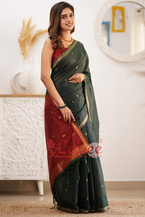 VastraLakshmi Sophisticated Green Cotton Silk Saree With Prodigal Blouse Piece