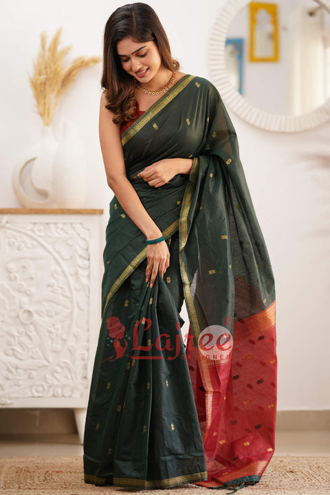 VastraLakshmi Sophisticated Green Cotton Silk Saree With Prodigal Blouse Piece