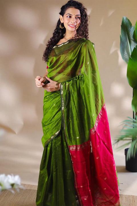 VastraLakshmi Opulent Green Cotton Silk Saree With Demanding Blouse Piece