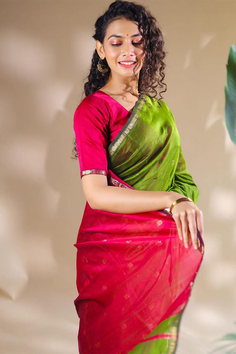 VastraLakshmi Opulent Green Cotton Silk Saree With Demanding Blouse Piece