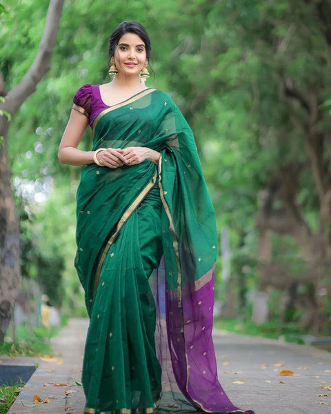 VastraLakshmi Attractive Green Cotton Silk Saree With Flaunt Blouse Piece