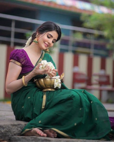 VastraLakshmi Attractive Green Cotton Silk Saree With Flaunt Blouse Piece