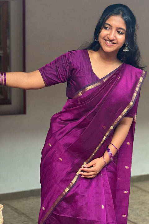 VastraLakshmi Confounding Magenta Cotton Silk Saree With Woebegone Blouse Piece