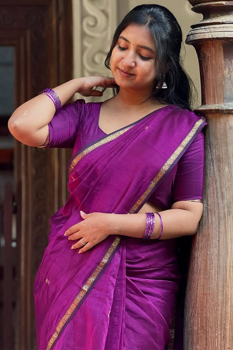 VastraLakshmi Confounding Magenta Cotton Silk Saree With Woebegone Blouse Piece