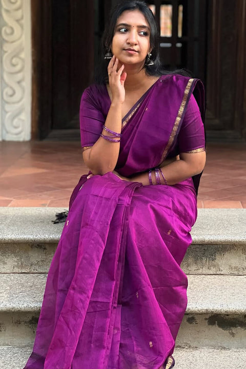 VastraLakshmi Confounding Magenta Cotton Silk Saree With Woebegone Blouse Piece