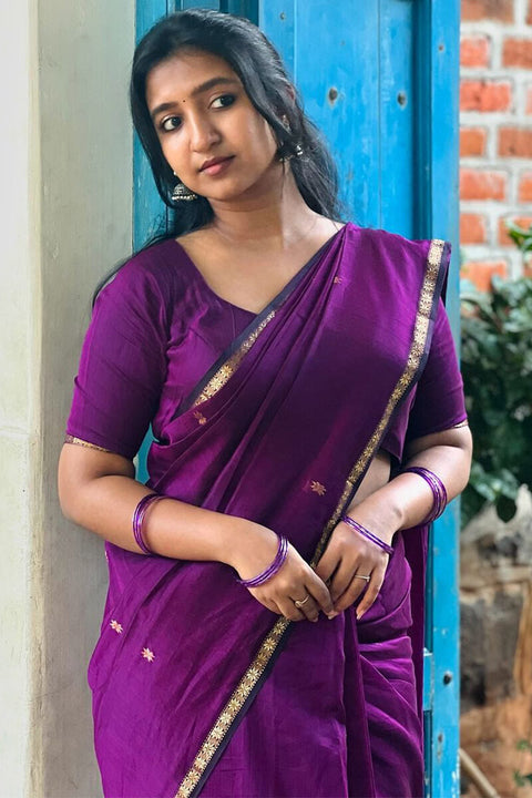 VastraLakshmi Confounding Magenta Cotton Silk Saree With Woebegone Blouse Piece