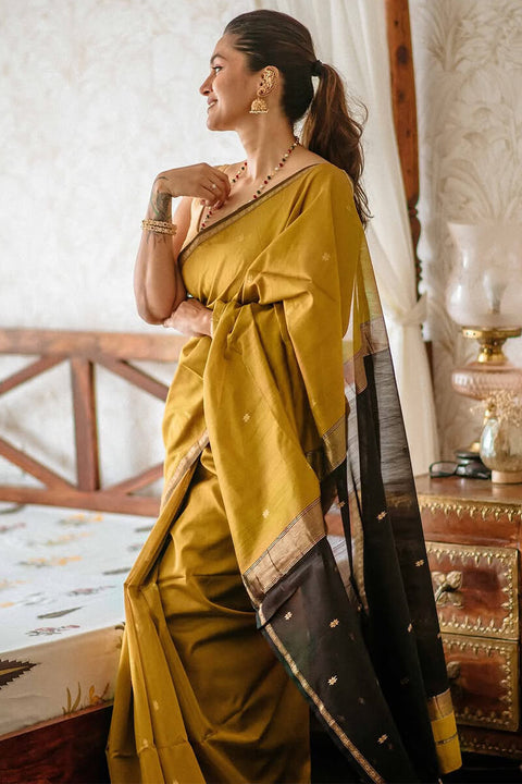 VastraLakshmi Gleaming Mustard Cotton Silk Saree With Classy Blouse Piece