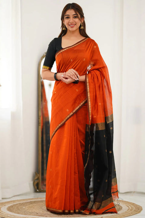 VastraLakshmi Luminous Orange Cotton Silk Saree With Scintillating Blouse Piece