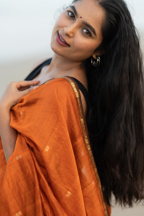 VastraLakshmi Unique Orange Cotton Silk Saree With Energetic Blouse Piece