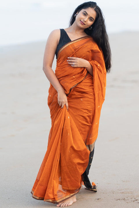 VastraLakshmi Unique Orange Cotton Silk Saree With Energetic Blouse Piece