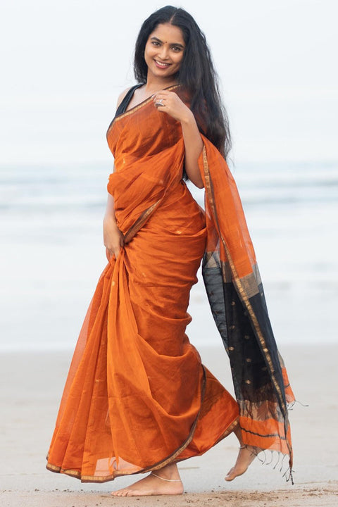 VastraLakshmi Unique Orange Cotton Silk Saree With Energetic Blouse Piece