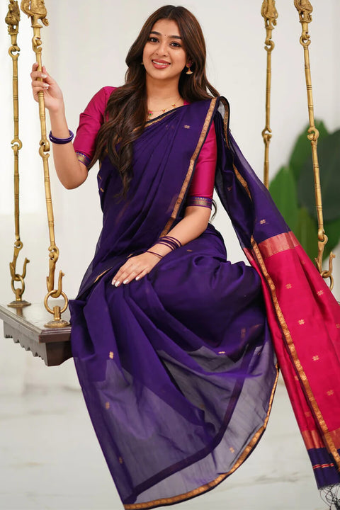 VastraLakshmi Ethereal Purple Cotton Silk Saree With Quixotic Blouse Piece