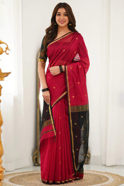 VastraLakshmi Seraphic Red Cotton Silk Saree With Mellifluous Blouse Piece