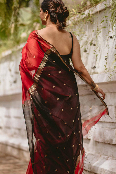 VastraLakshmi Efflorescence Red Cotton Silk Saree With Lagniappe Blouse Piece