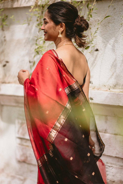 VastraLakshmi Efflorescence Red Cotton Silk Saree With Lagniappe Blouse Piece